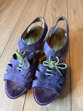 John Fluevog Purple Suede Lace-Up Peep